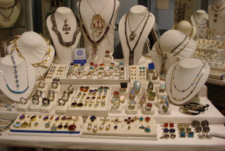 Beautiful local jewelry display at Eponymo.