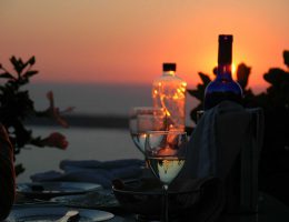 Santorini wine and sunset.