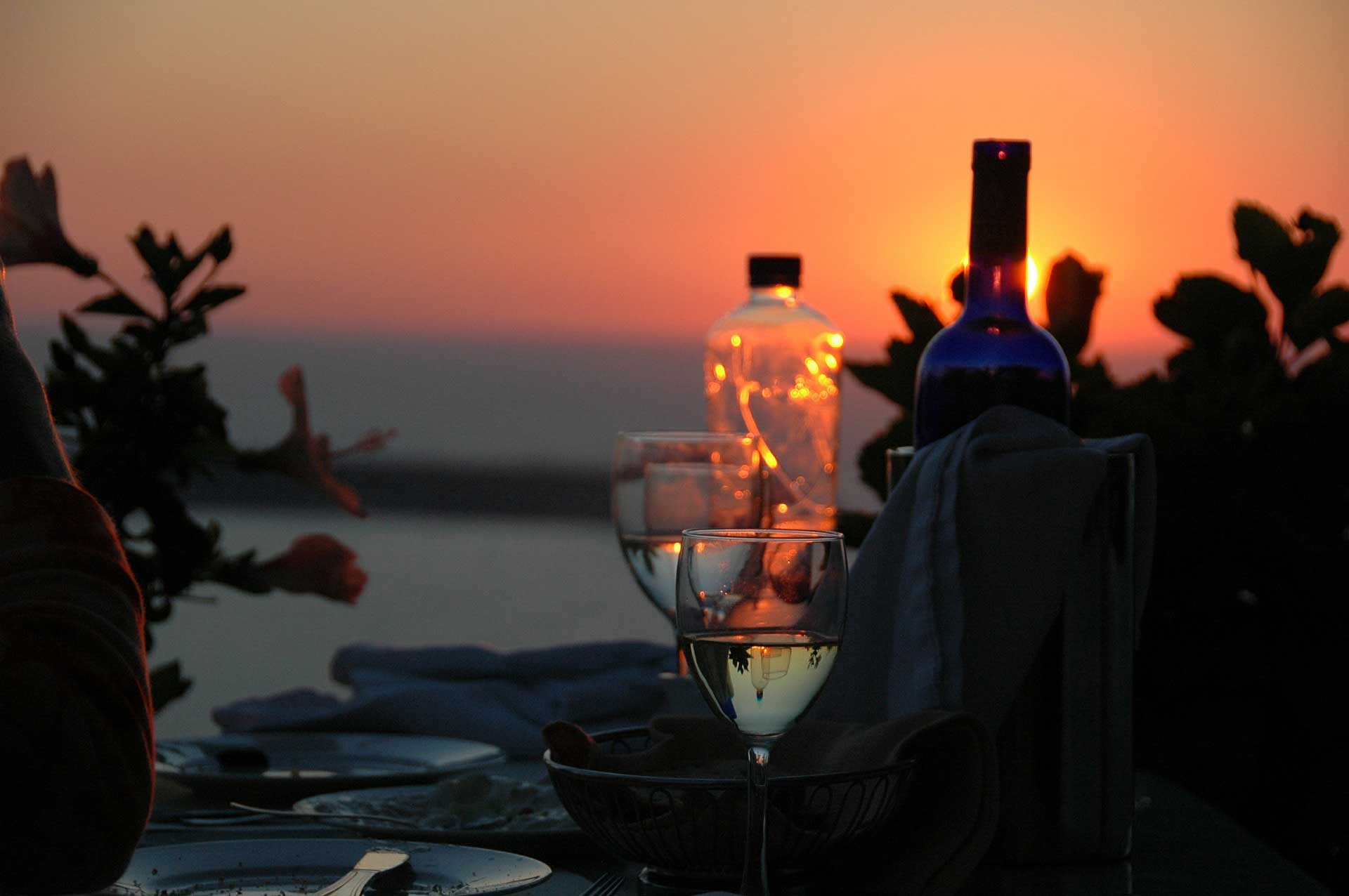 Santorini wine and sunset.